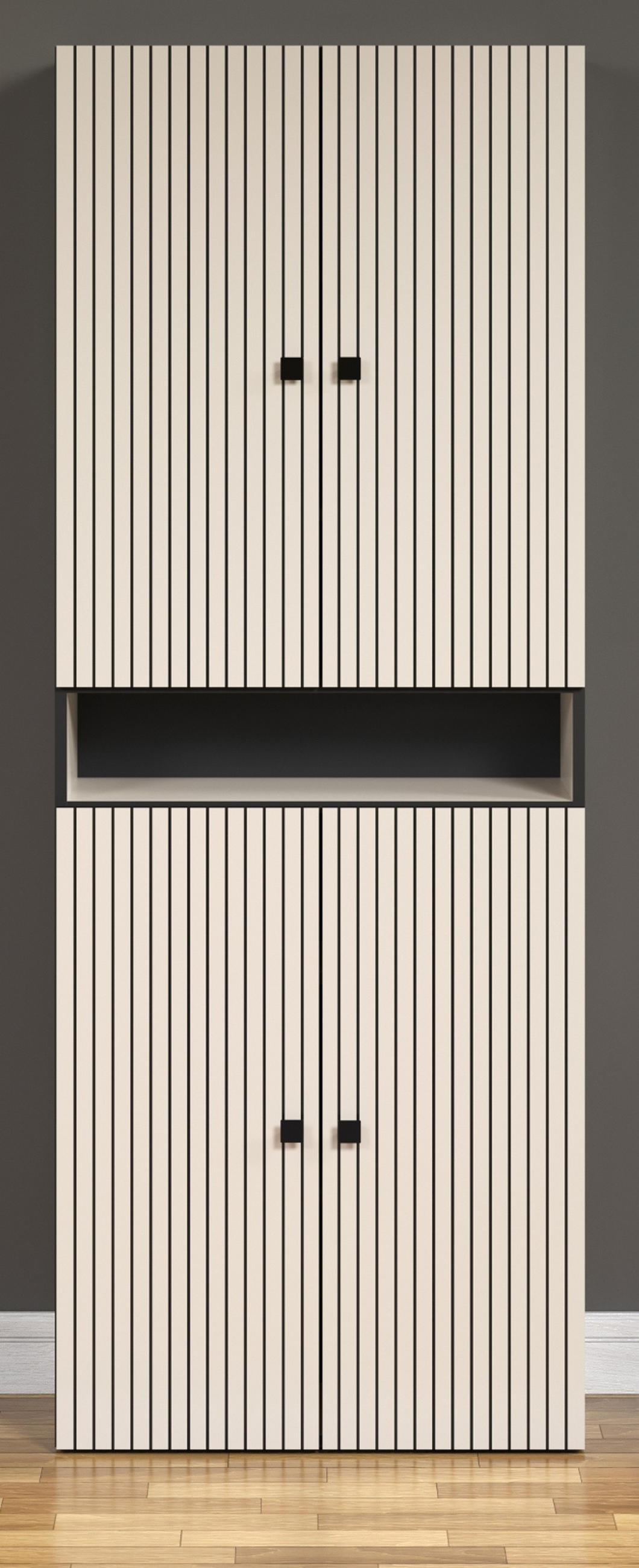 HOCHSCHRANK Kaschmir, grau 70 x 186 cm, Badschrank mit viel Stauraum - Kaschmir/Schwarz, Holzwerkstoff/Metall (70/186/31cm) - Top.Furn