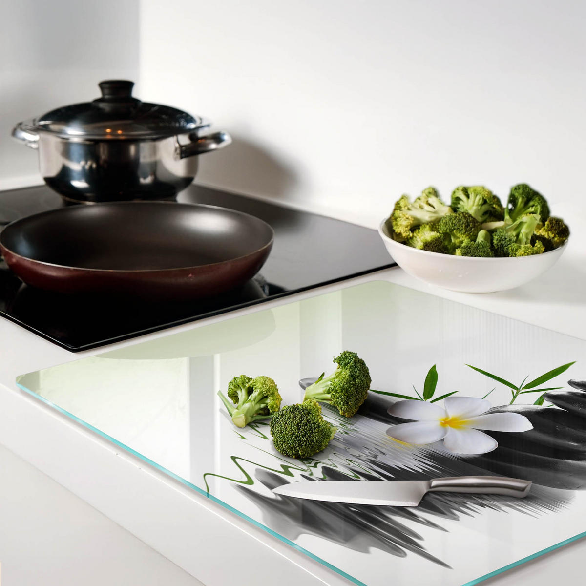 GLASPLATTE 60x52 cm Zen-Steine - Weiß, Glas (60/0.4/52cm) - TULUP