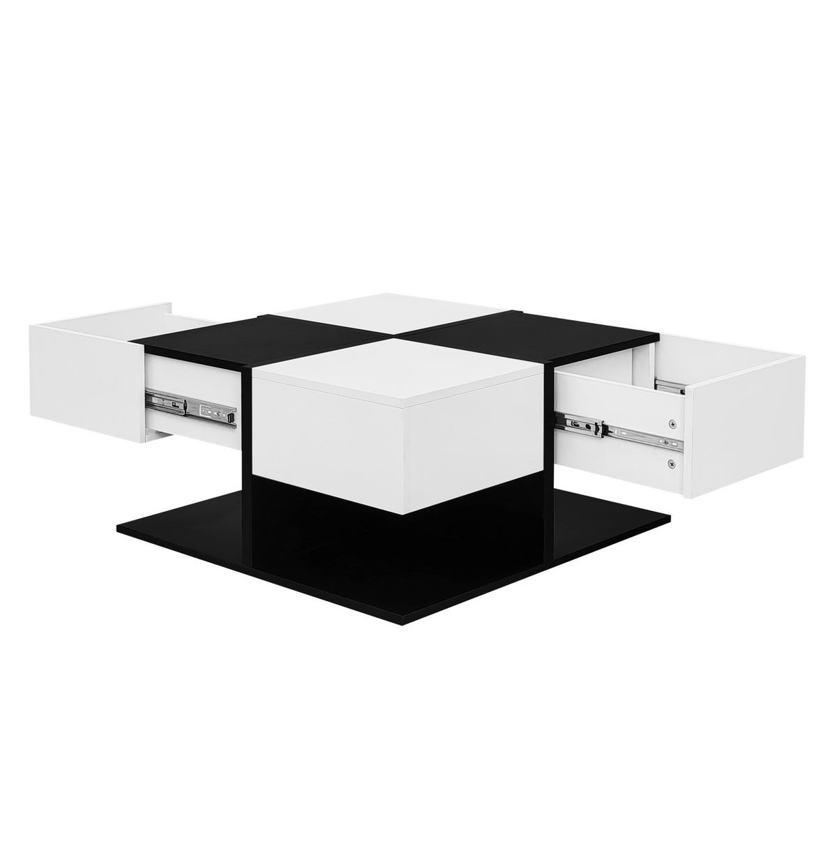 COUCHTISCH 70/70/35,5 cm in Schwarz und Weiß mit 2 Schubladen - Schwarz, Holzwerkstoff (70/70/35.5cm) - Flora Grace