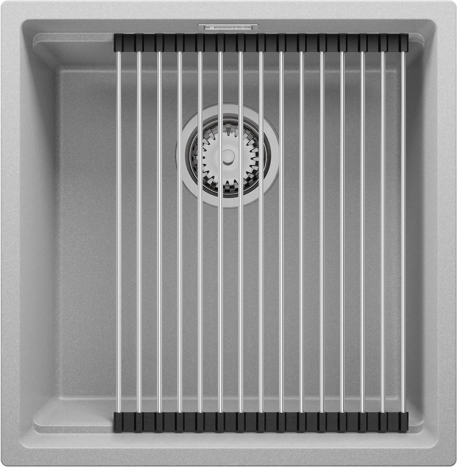 UNTERBAUSPÜLE GRANIT Praga, 2-er set Grau 46/47 cm 1 Becken + Ablauf-Set + Aufrollbare Abtropffläche ab 50er Unterschrank - Chromfarben/Grau, Kunststoff (46/20/47cm) - Primagran