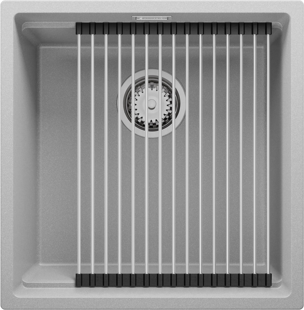 UNTERBAUSPÜLE GRANIT Praga, 2-er set Grau 46/47 cm 1 Becken + Ablauf-Set + Aufrollbare Abtropffläche ab 50er Unterschrank - Chromfarben/Grau, Kunststoff (46/20/47cm) - Primagran