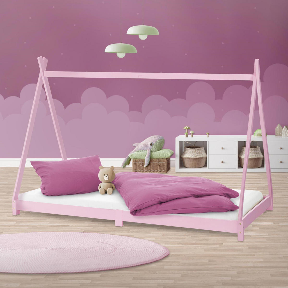 KINDERBETT Tipi 90x200 cm Rosa - Pink, Holz (90/200cm) - ML-DESIGN
