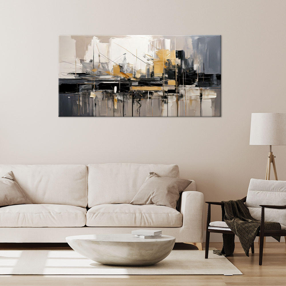 LEINWANDBILD Stadt Abstraktion Gold 80x40cm - Beige, Textil (80/40cm) - Feeby