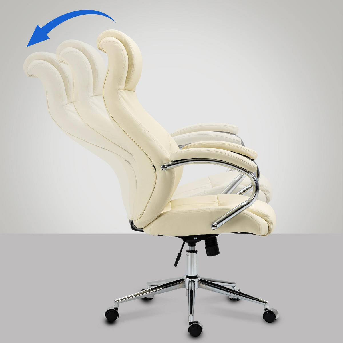 CHEFSESSEL Echtleder creme - Chromfarben/Creme, Leder/Metall (64/120/79cm) - CLP