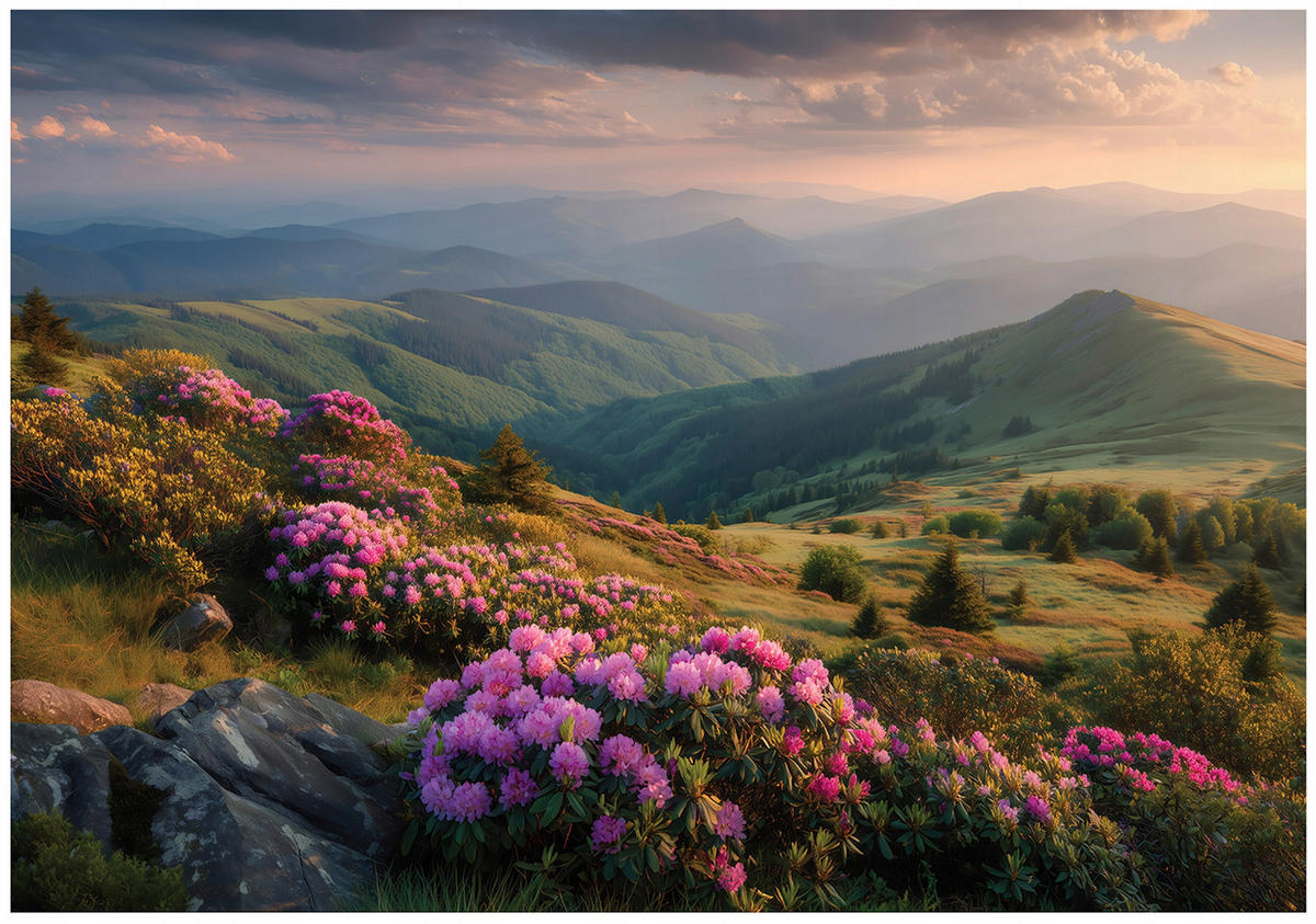 FOTOTAPETE Berge Landschaft Grün 300x210 cm - Multicolor, Papier (300/210cm) - Wallarena