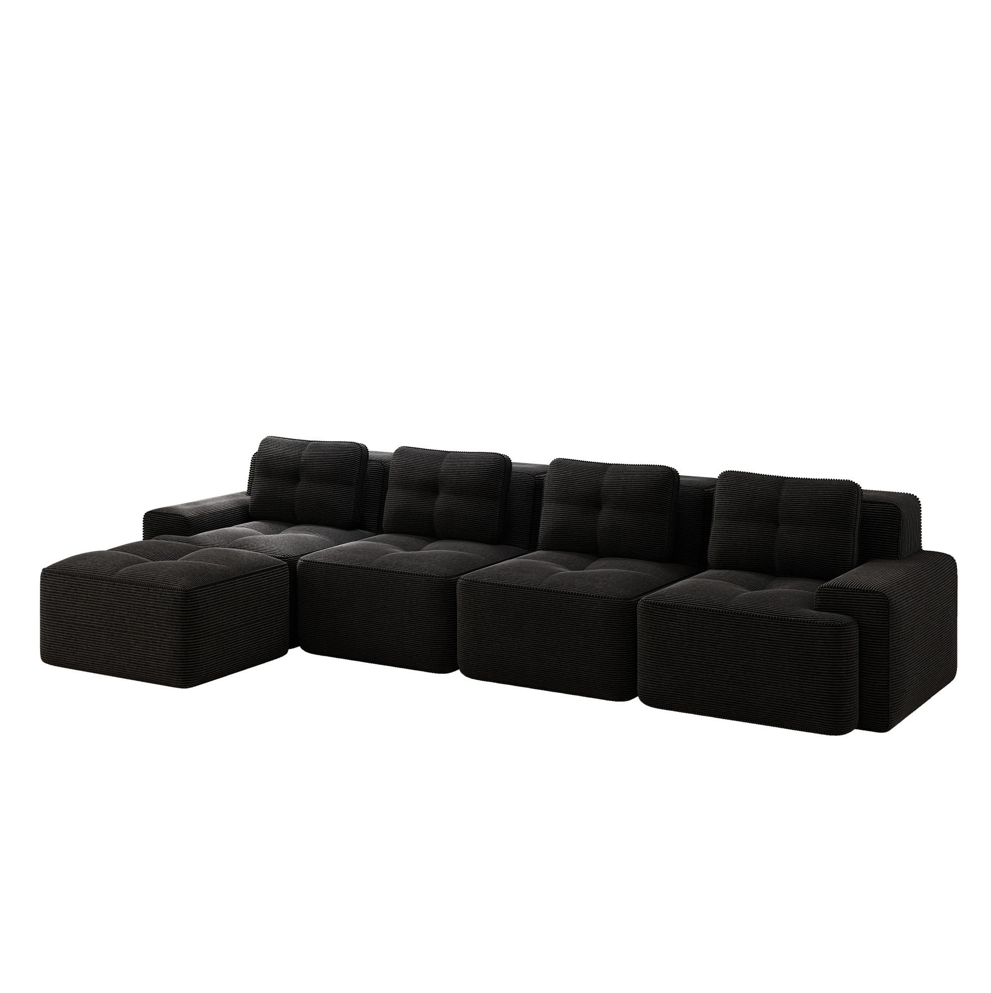 ECKSOFA 382/177/69 cm schwarz aus Cord mit 74 cm Tiefsitz und Chaiselongue - Schwarz, Textil (177/382cm) - OKWISH