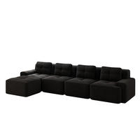 ECKSOFA 382/177/69 cm schwarz aus Cord mit 74 cm Tiefsitz und Chaiselongue - Schwarz, Textil (177/382cm) - OKWISH