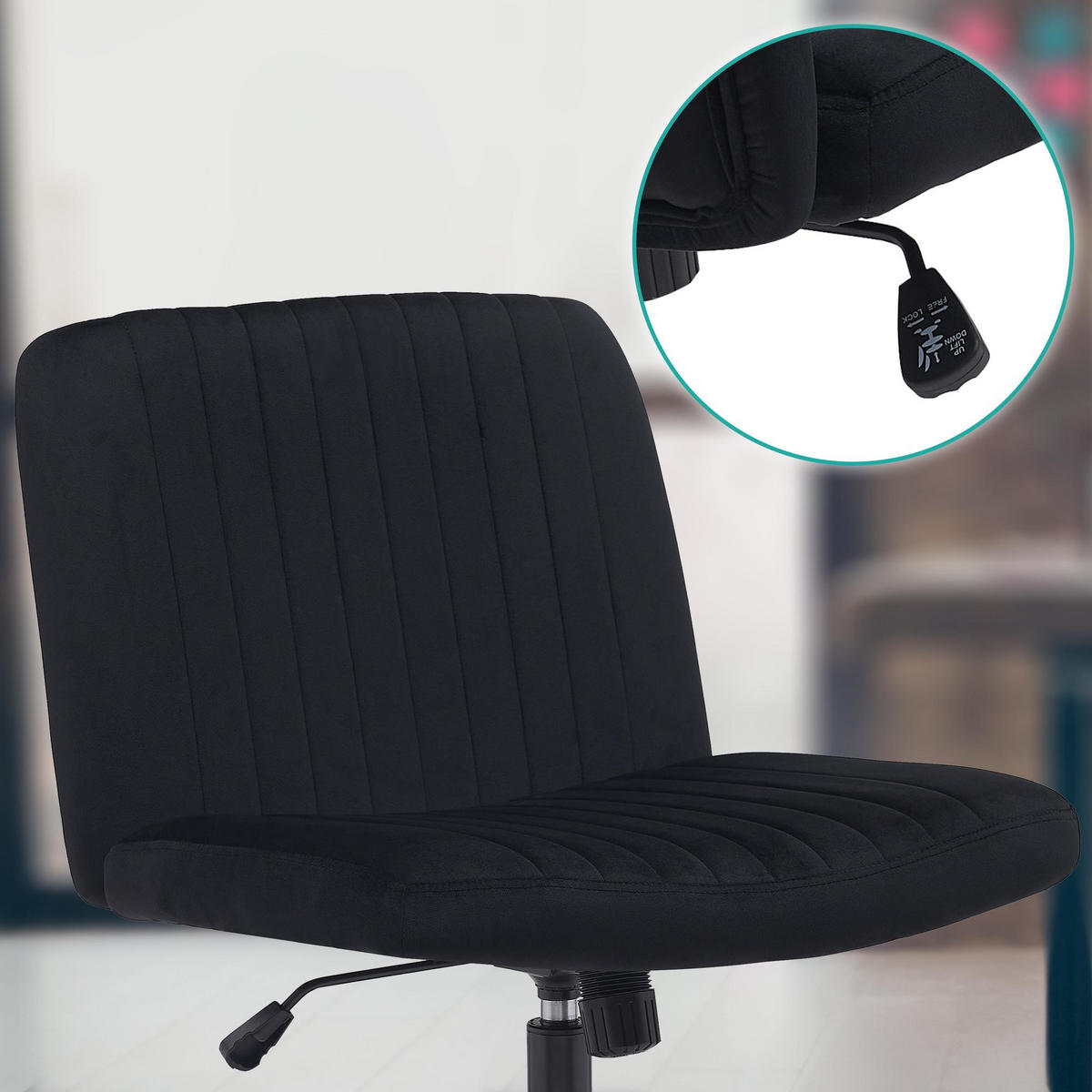 DREHSTUHL Samt schwarz - Schwarz, Textil/Metall (62/86/65cm) - CLP