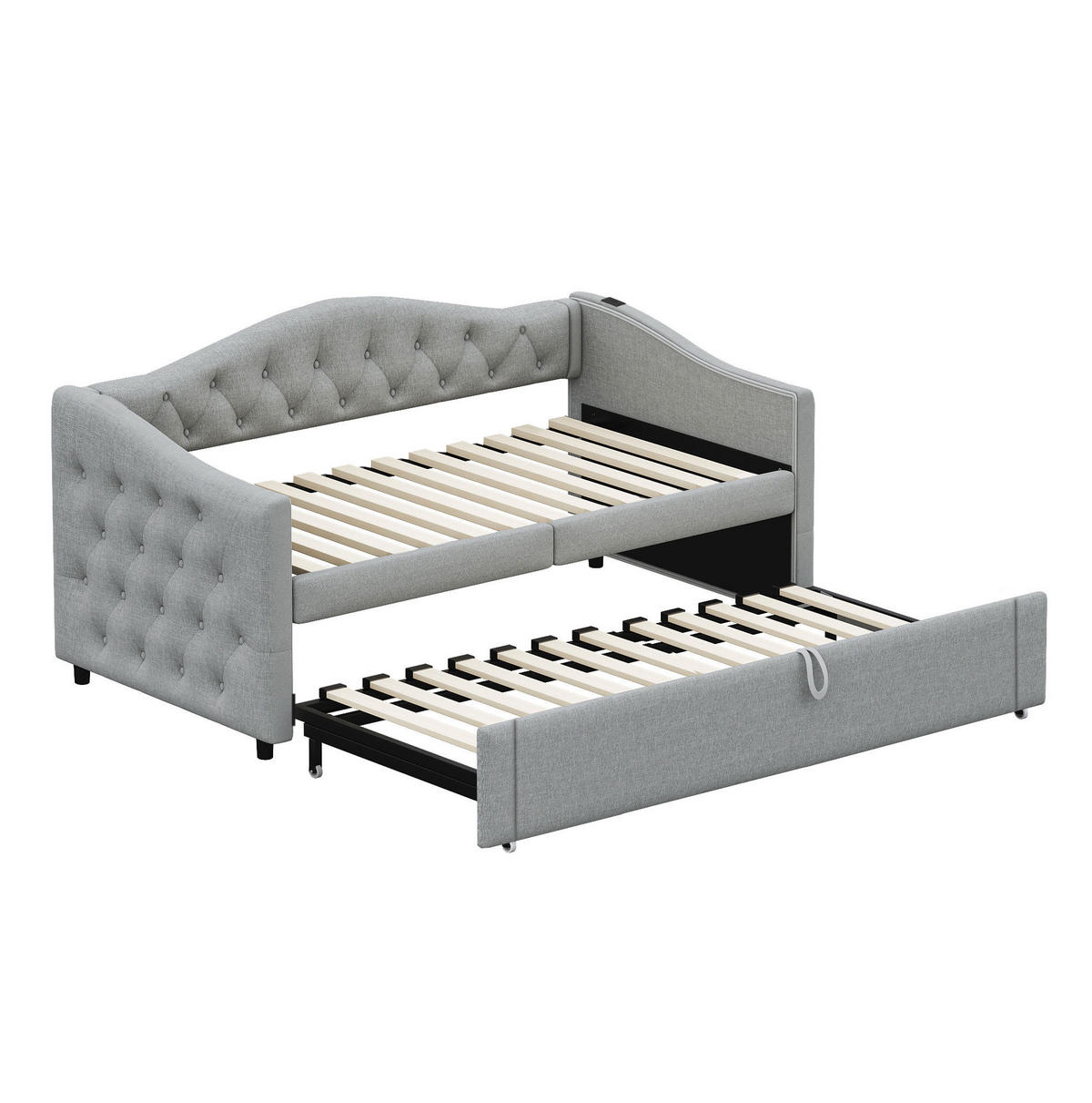 POLSTERBETT 90/200 cm Grau mit USB-Anschluss und Leinenbezug - Grau, Textil (90/200cm) - Flora Grace