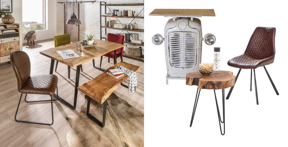 Möbel im Retro-Design Vollholz Ledersessel