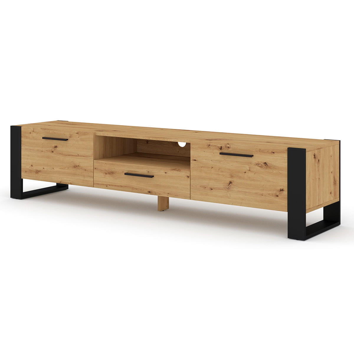 TV-MÖBEL Nouka Holz und Schwarz - Schwarz, Holzwerkstoff (200/48/43cm) - Petits-meubles
