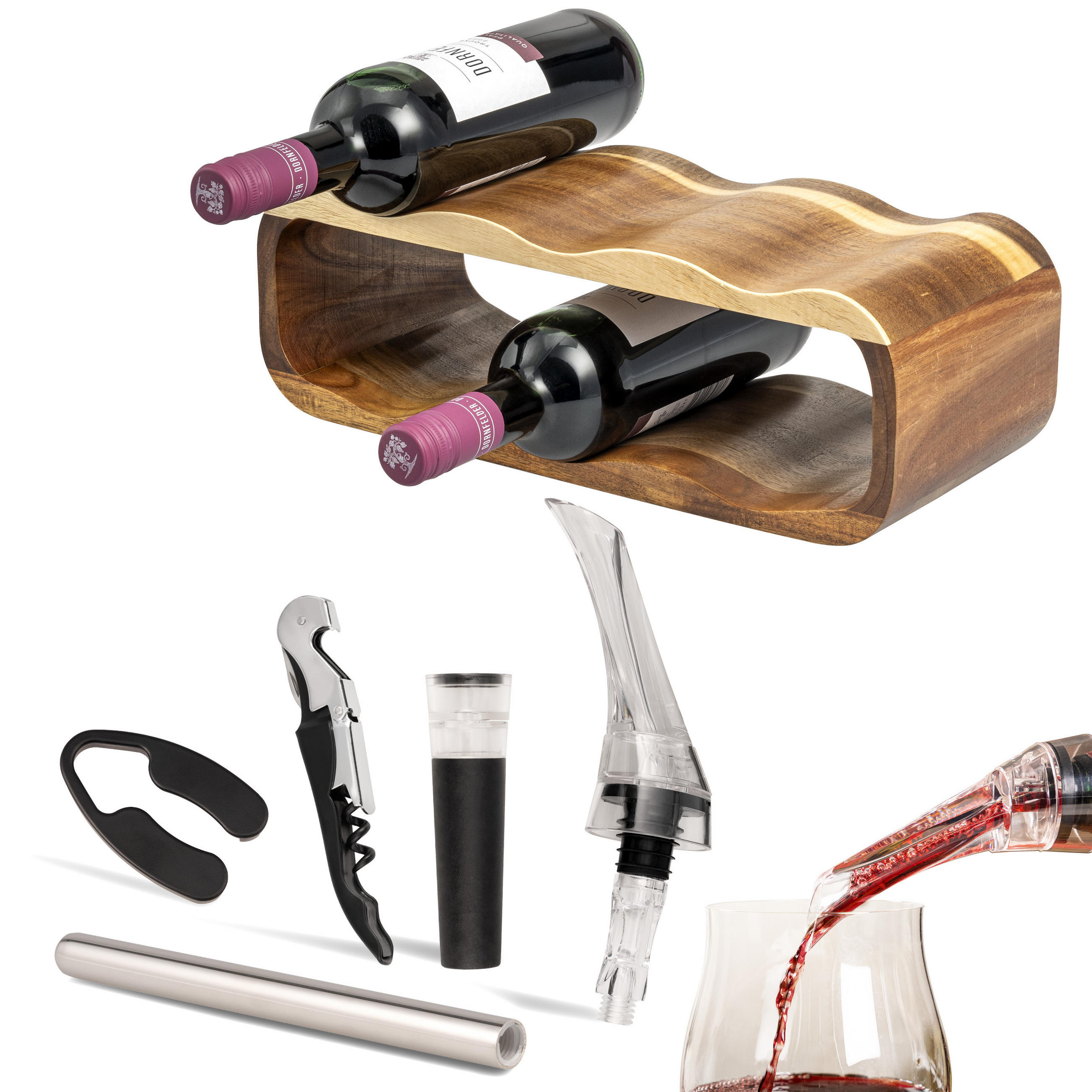 WEINREGAL-SET 6tlg, Akazienholz - Akaziefarben, Holz (38/12.5/16cm) - eluno
