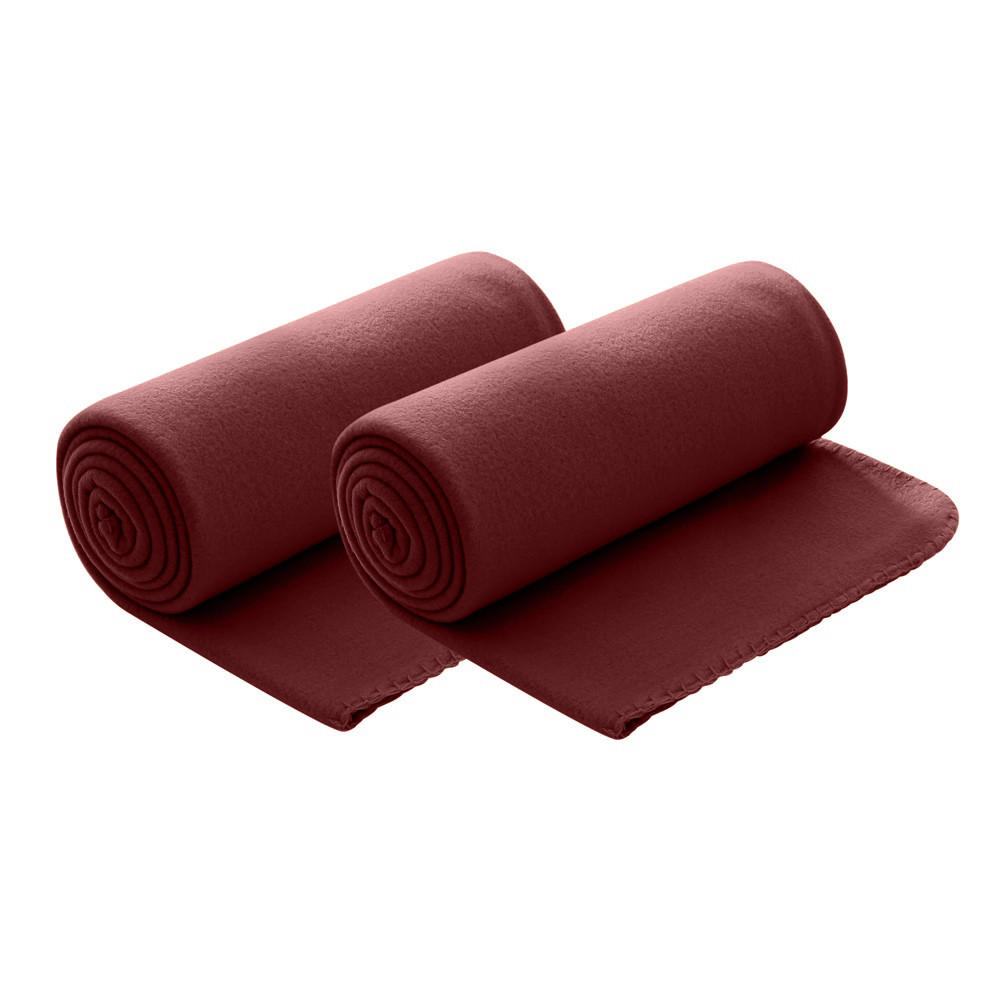 FLEECEDECKE 2er Set weinrot 130/160 cm Kettelrand Anti-Pilling - Bordeaux, Textil (130/160cm) - wometo