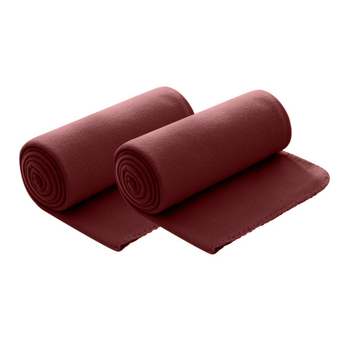 FLEECEDECKE 2er Set weinrot 130/160 cm Kettelrand Anti-Pilling - Bordeaux, Textil (130/160cm) - wometo
