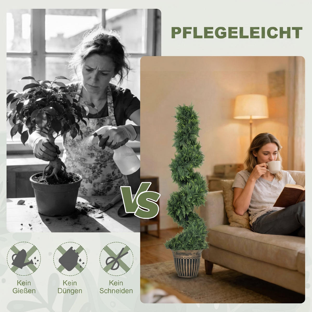 KÜNSTLICHE Pflanzen 2er-Set, UV-beständige 120 cm Kunstpflanze im Blumentopf - Grün, Kunststoff (120cm) - HOMCOM