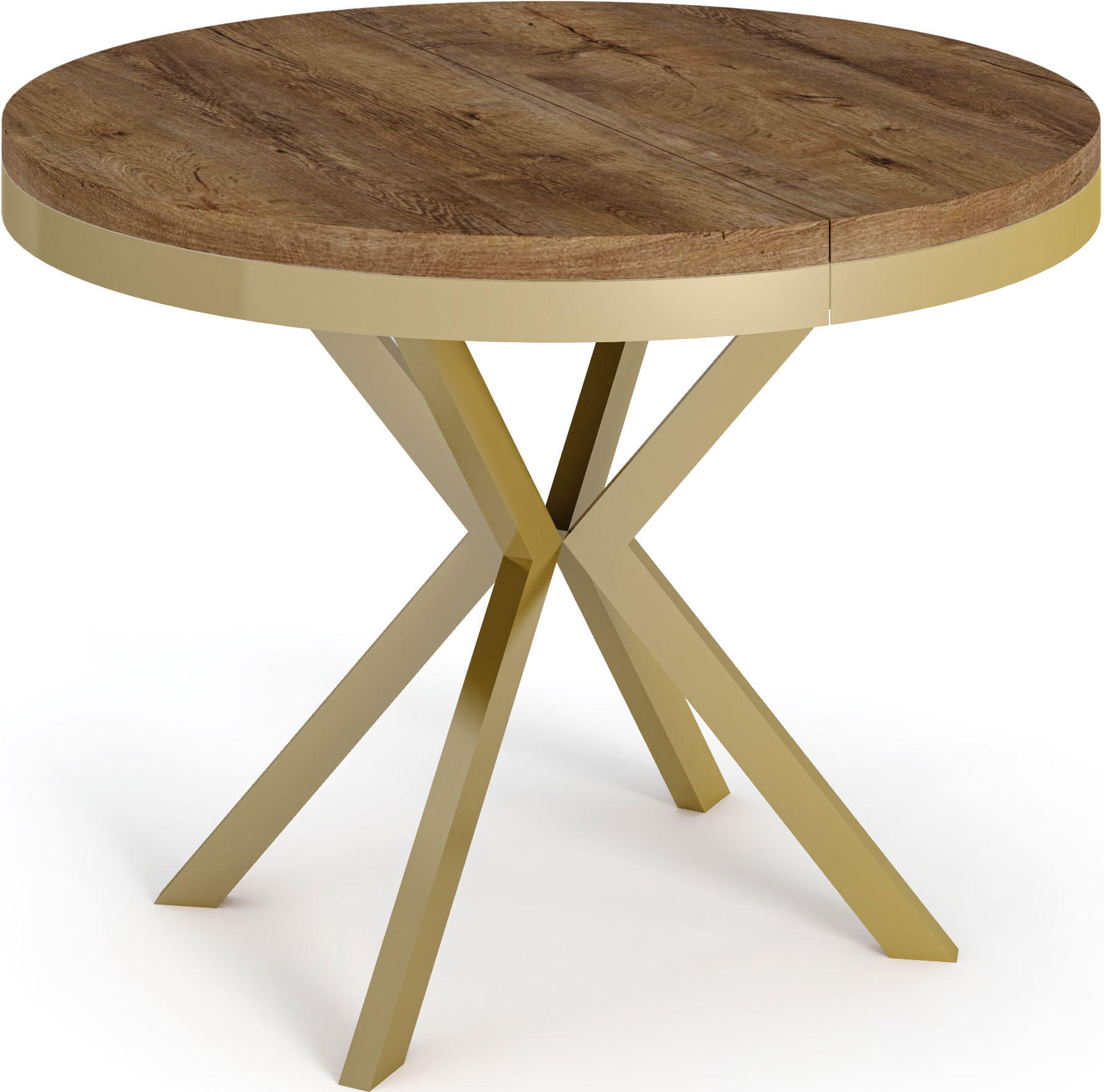 ESSTISCH Dina runder ausziehbarer, Lefkas Eiche 100-180/100/76 cm - Alteiche/Goldfarben, Holzwerkstoff/Metall (100/100/76cm) - WFL GROUP
