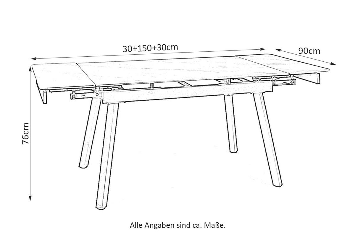 ESSTISCH John Weiß Marmor / Schwarz 150-210 / 90 / 76cm - Schwarz/Weiß, Holz/Metall (90/210/76cm) - Feldmann-Wohnen