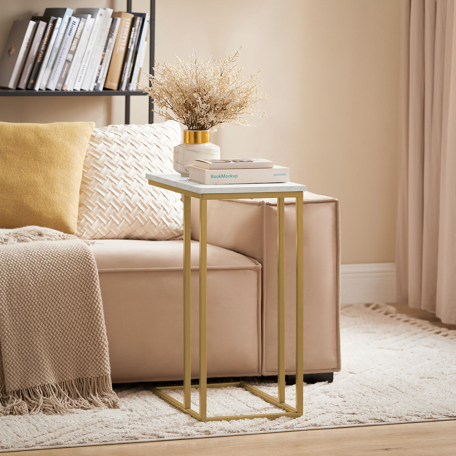 Thumbnail - SoBuy Beistelltisch, Gold, Holzwerkstoff, 48x61x30 cm, Wohnzimmer, Wohnzimmertische, Beistelltische
