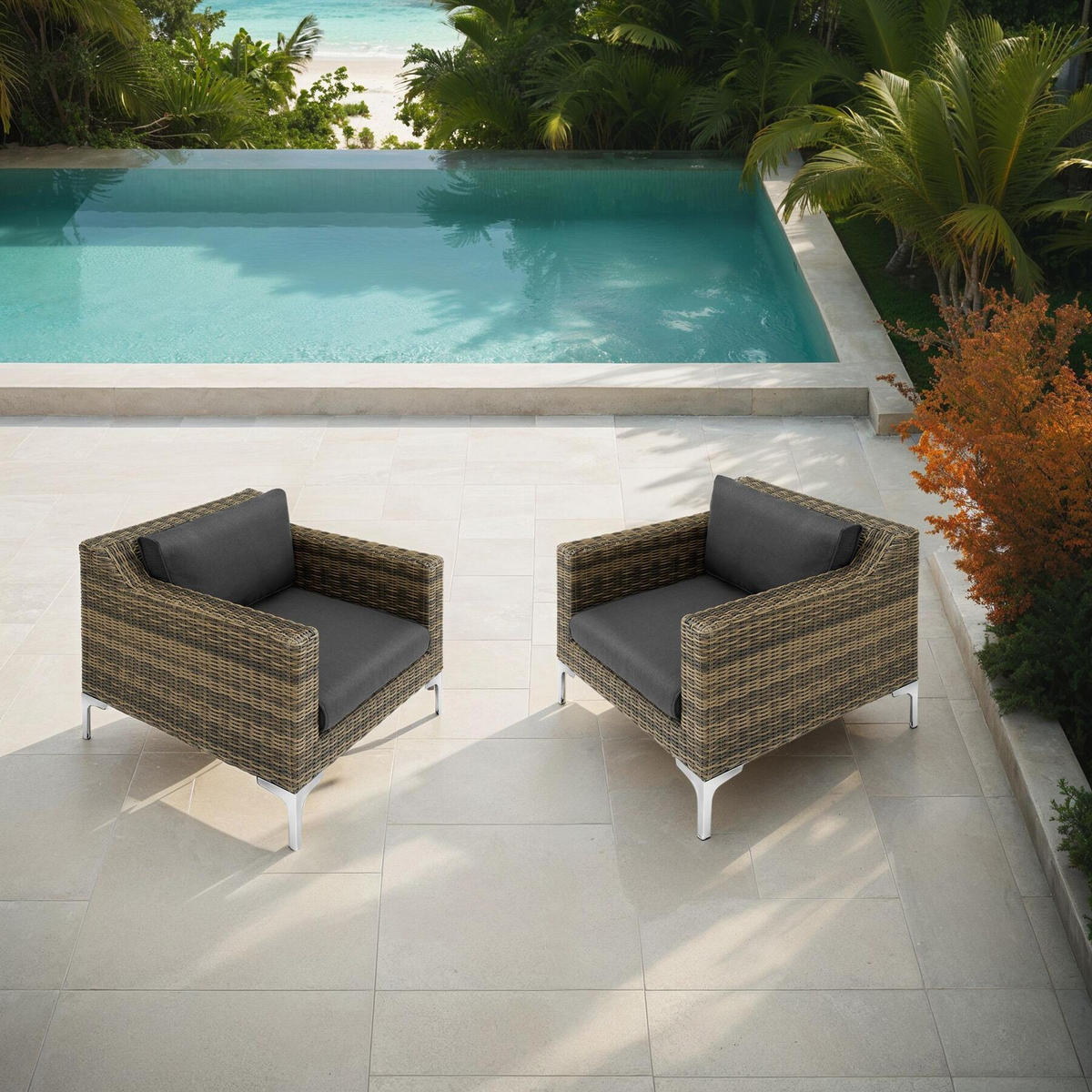 GARTEN-LOUNGE-SET Villanova,kein Aufbau,anthrazit-meliert - Anthrazit, Kunststoff - tectake