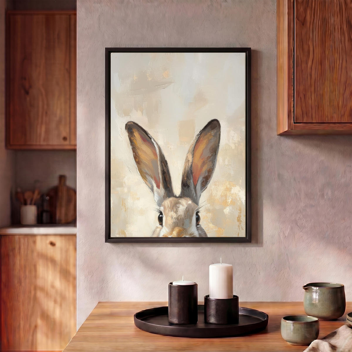 LEINWAND Bilder mit Rahmen - Hase - Ohren - Braun - 30x40 - Beige, Textil (30/40cm) - MuchoWow