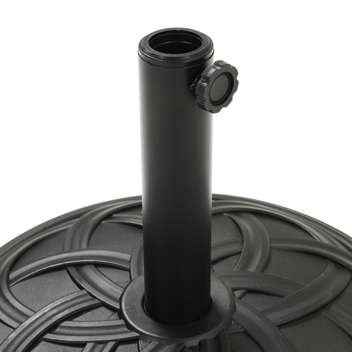 SONNENSCHIRMSTÄNDER Sonnenschirmfuß aus PE + Concrete Stahl in Rattanoptik Schwarz wetterfest und standfest ohne Befüllen Ø45 × 29,5 cm 20 kg - Schwarz, Metall (57/51cm) - Livingandhome