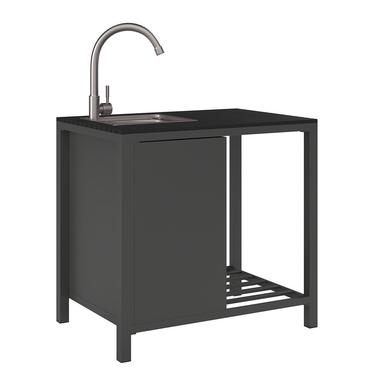 GARTENSPÜLTISCH - Aluminium / Kunststoff - Schwarz - Schwarz, Kunststoff/Metall - home24