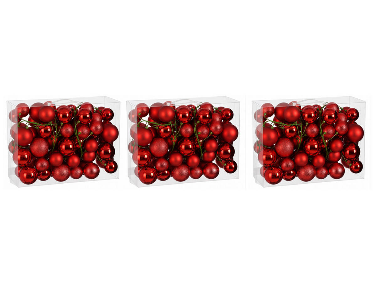 WEIHNACHTSBAUM künstlicher 210 cm – KÖNIGSROT II, geschmückt mit 240-teiligem Weihnachtsbaumschmuck, inkl. Ständer - Rot/Grün, Kunststoff/Metall (134/210cm) - LAALU