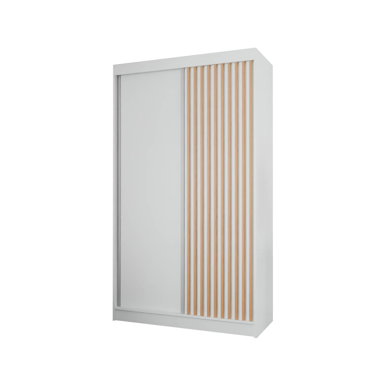 SCHIEBETÜRENSCHRANK LAMELIS - Eiche Wotan/Weiß, Holzwerkstoff (120/215/61cm) - Meblini