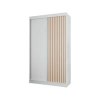 SCHIEBETÜRENSCHRANK LAMELIS - Eiche Wotan/Weiß, Holzwerkstoff (120/215/61cm) - Meblini