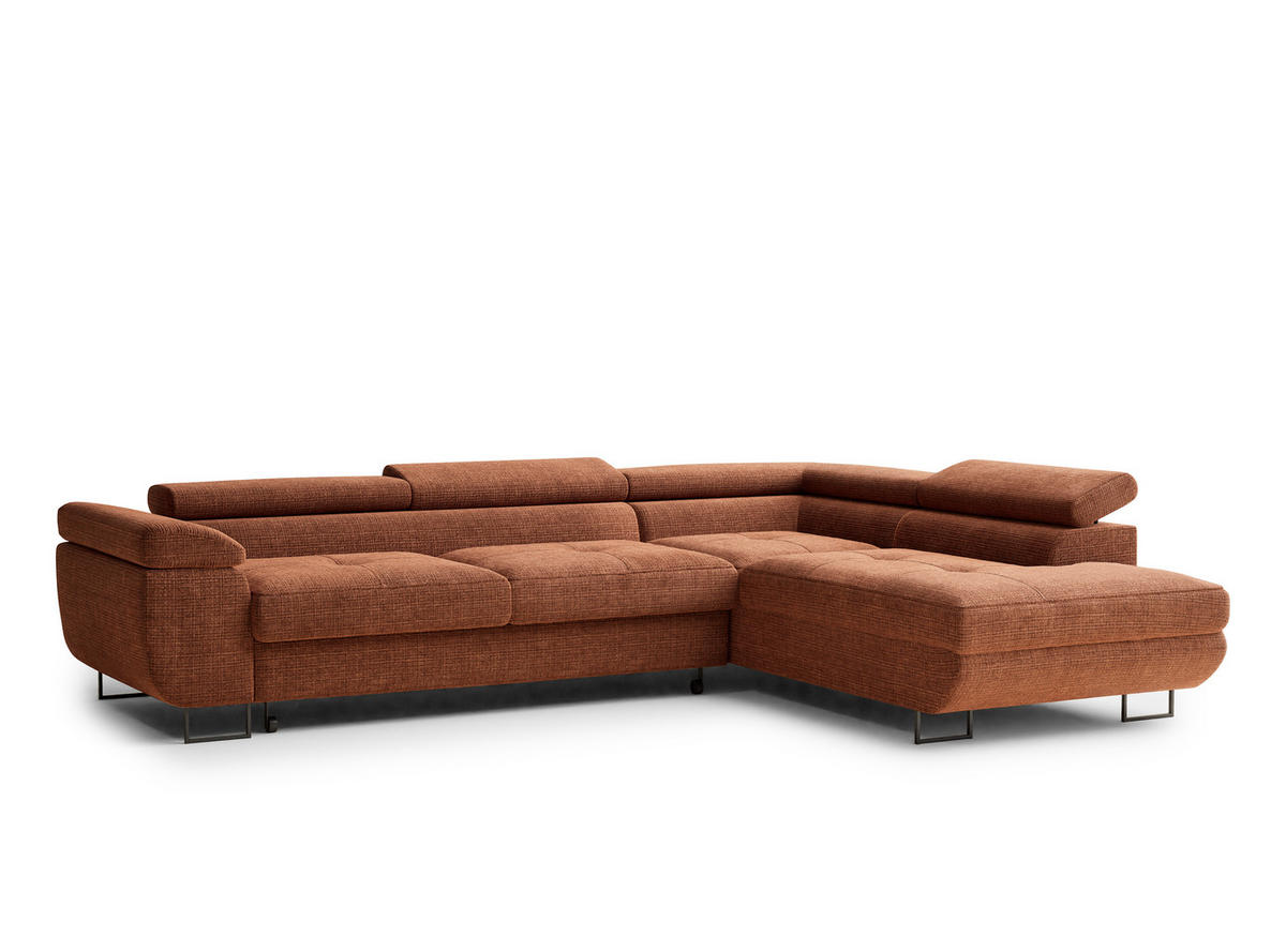 ECKSOFA Concord Kupferfarbe Chenille-Stoff - Rechts Seite - Schwarz/Kupferfarben, Holz/Holzwerkstoff (277/203cm) - Maison de Reve