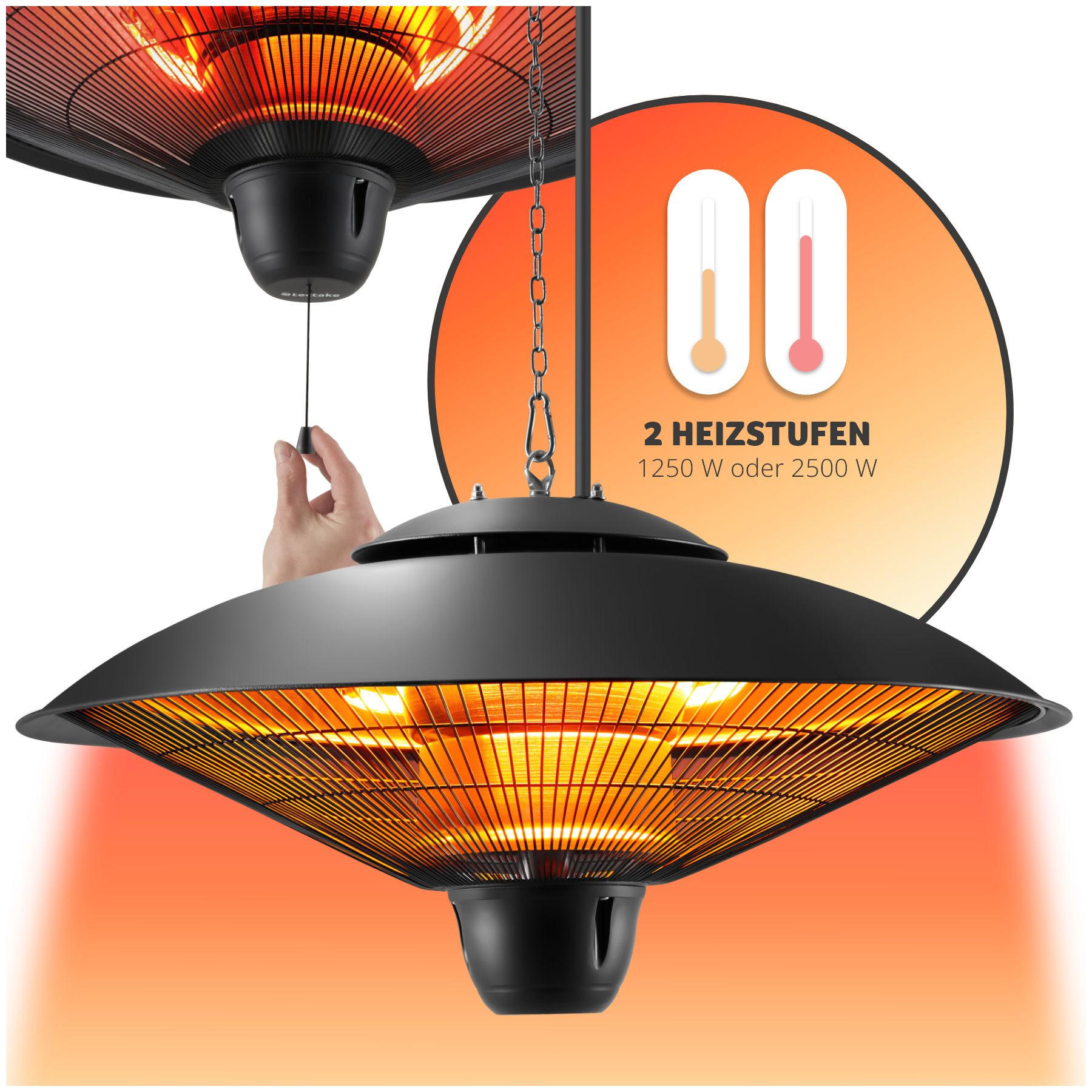 INFRAROTHEIZSTRAHLER Solaris Orbit,einfache Montage, 58 x 58 x 32 cm,schwarz - Schwarz, Metall (58/32/58cm) - tectake