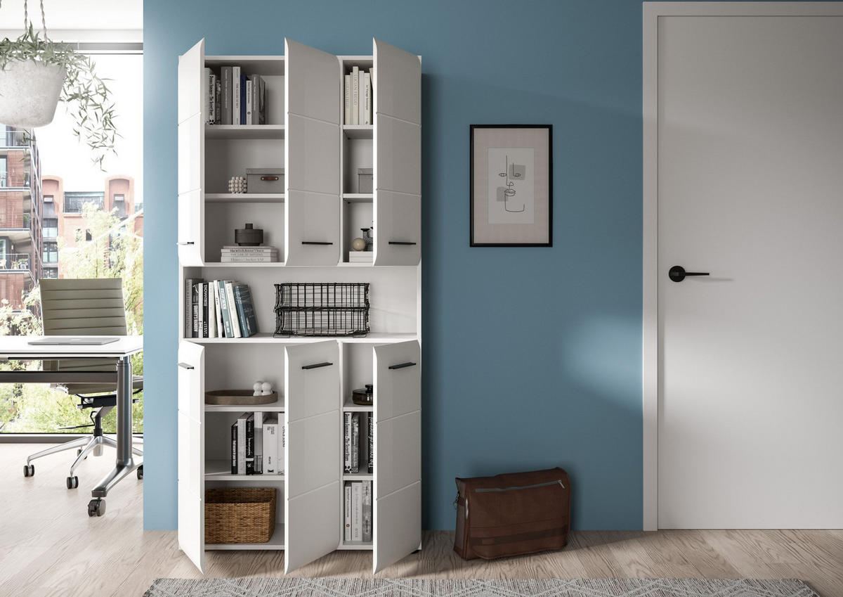 MEHRZWECKSCHRANK Alba (B/H/T: ca. 90/185/30 cm) in Weiß/weiß hochglanz - Weiß, Holzwerkstoff (90/185/30cm)