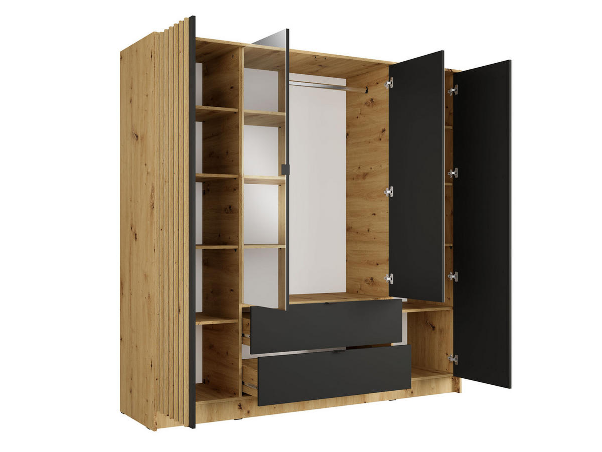 KLEIDERSCHRANK KAVORA 20 - 200×200,5×54,5 cm mit 4 Türen & 2 Schubladen Artisan Eiche - Eiche Artisan, Holzwerkstoff (200/200.5/54.5cm) - Milaros Markt