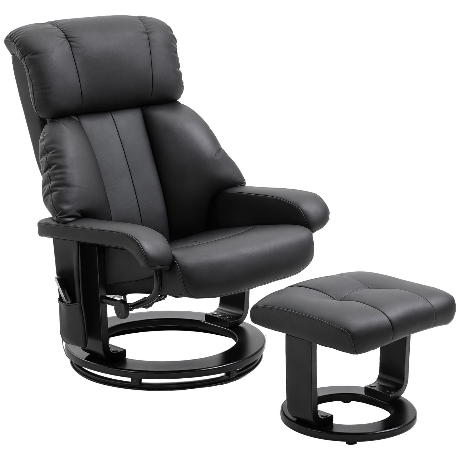 RELAXSESSEL mit Liegefunktion Massagesessel inkl. Hocker Fernsehsessel drehbar - Schwarz, Leder/Kunststoff (80/102/76cm) - HOMCOM
