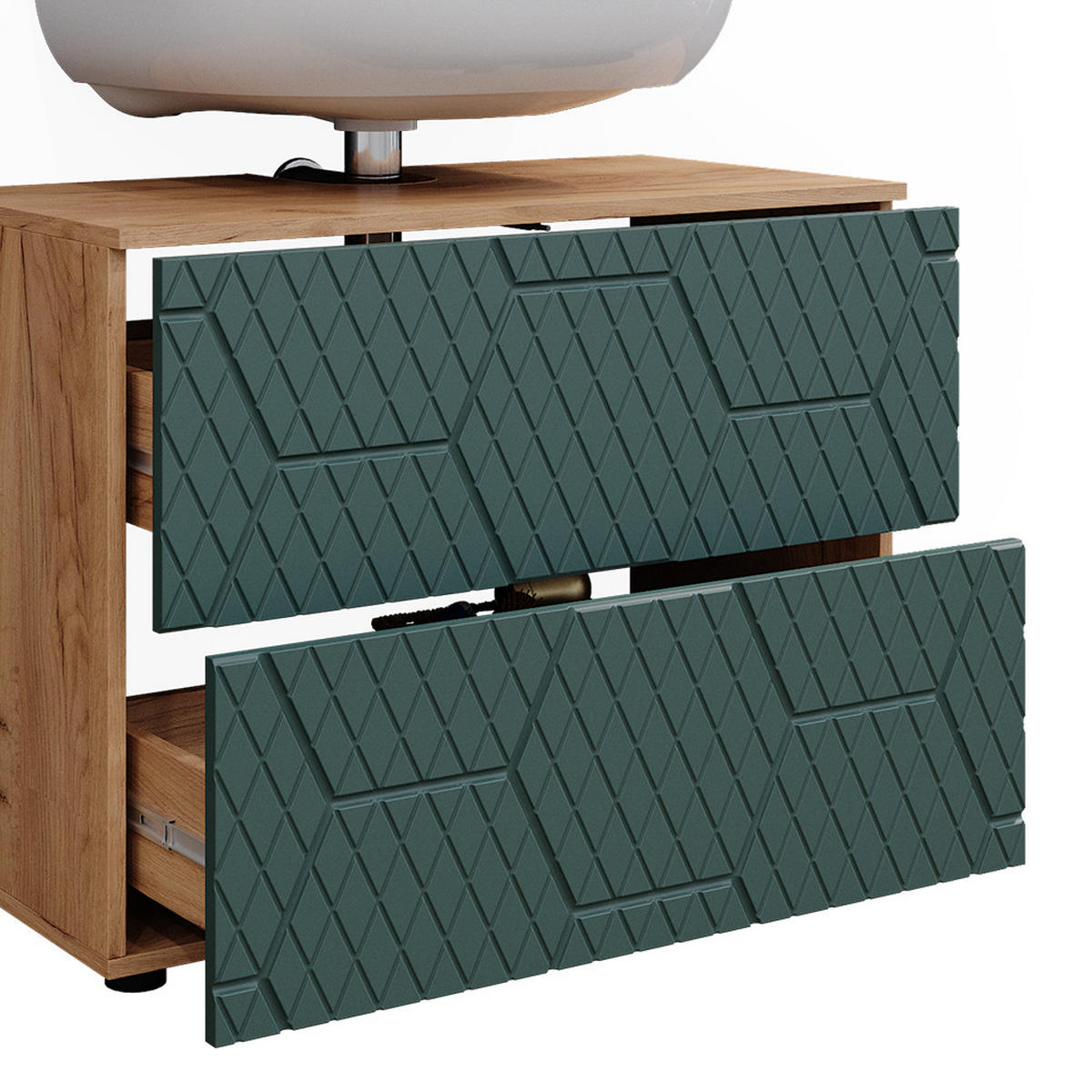 BADMÖBEL-SET Irma Grün 3 Teile, mit Midischrank - Eiche Wotan/Grün, Holzwerkstoff (80/58.6/41cm) - Vicco