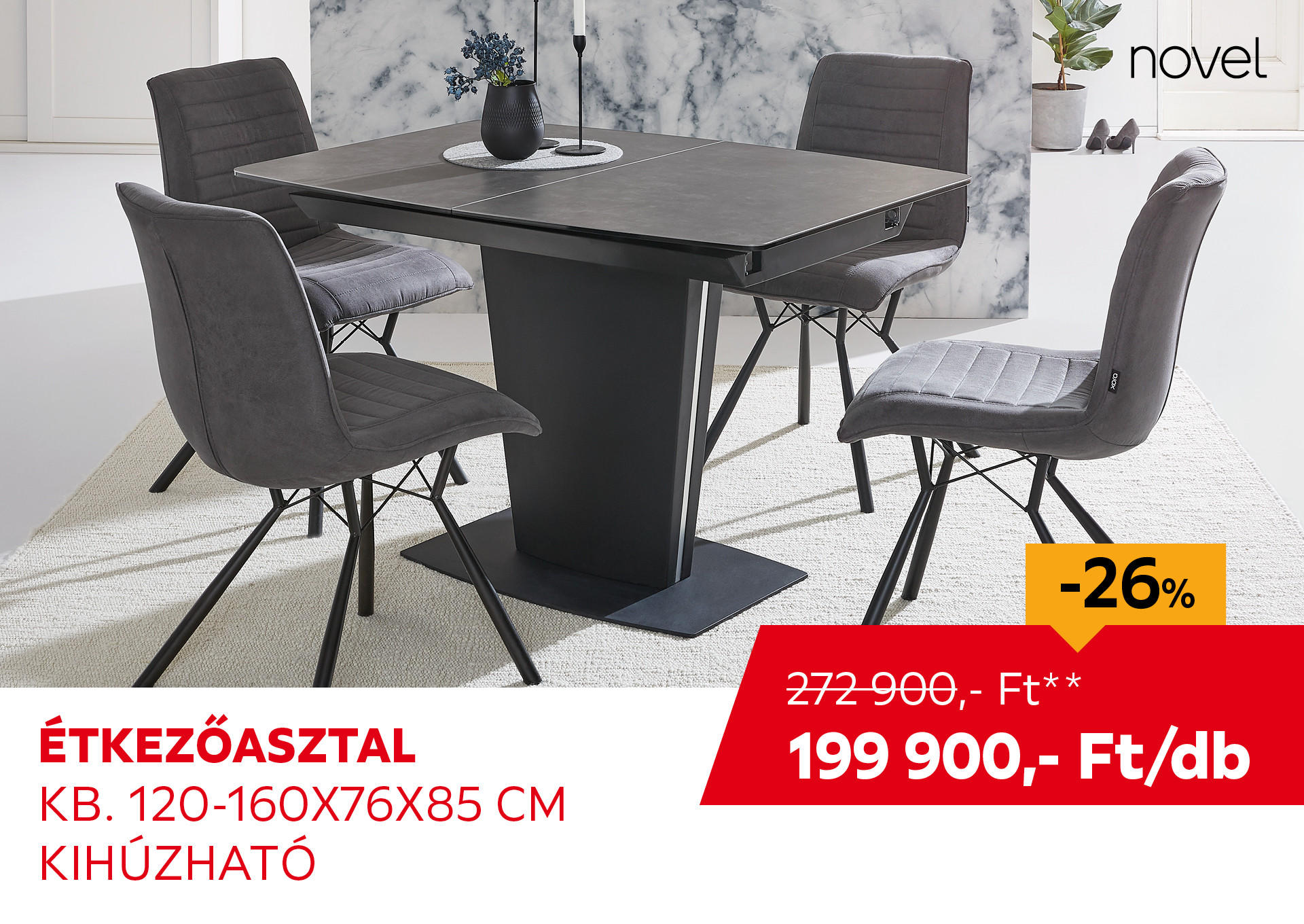 ÉTKEZŐASZTAL KB. 120-160X76X85 CM Kiemelt termék 272900 Ft.- helyett 199900 Ft.-