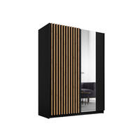SCHIEBETÜRENSCHRANK DIVORA 10 -150,6×198,5×55 cm mit Spiegel, Regalen & Kleiderstange Schwarz - Schwarz, Holz/Holzwerkstoff (150.6/198.5/55cm) - Milaros Markt