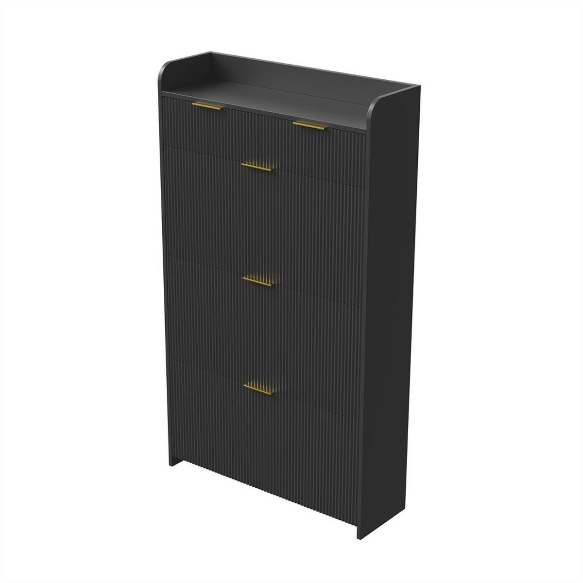 SCHUHSCHRANK im modernen Design - Kompakter Kipp-Schuhkipper mit Schubladen & 3 Klappen - Schwarz - Schwarz, Holzwerkstoff (24.2/133.5/77.1cm) - DELFA