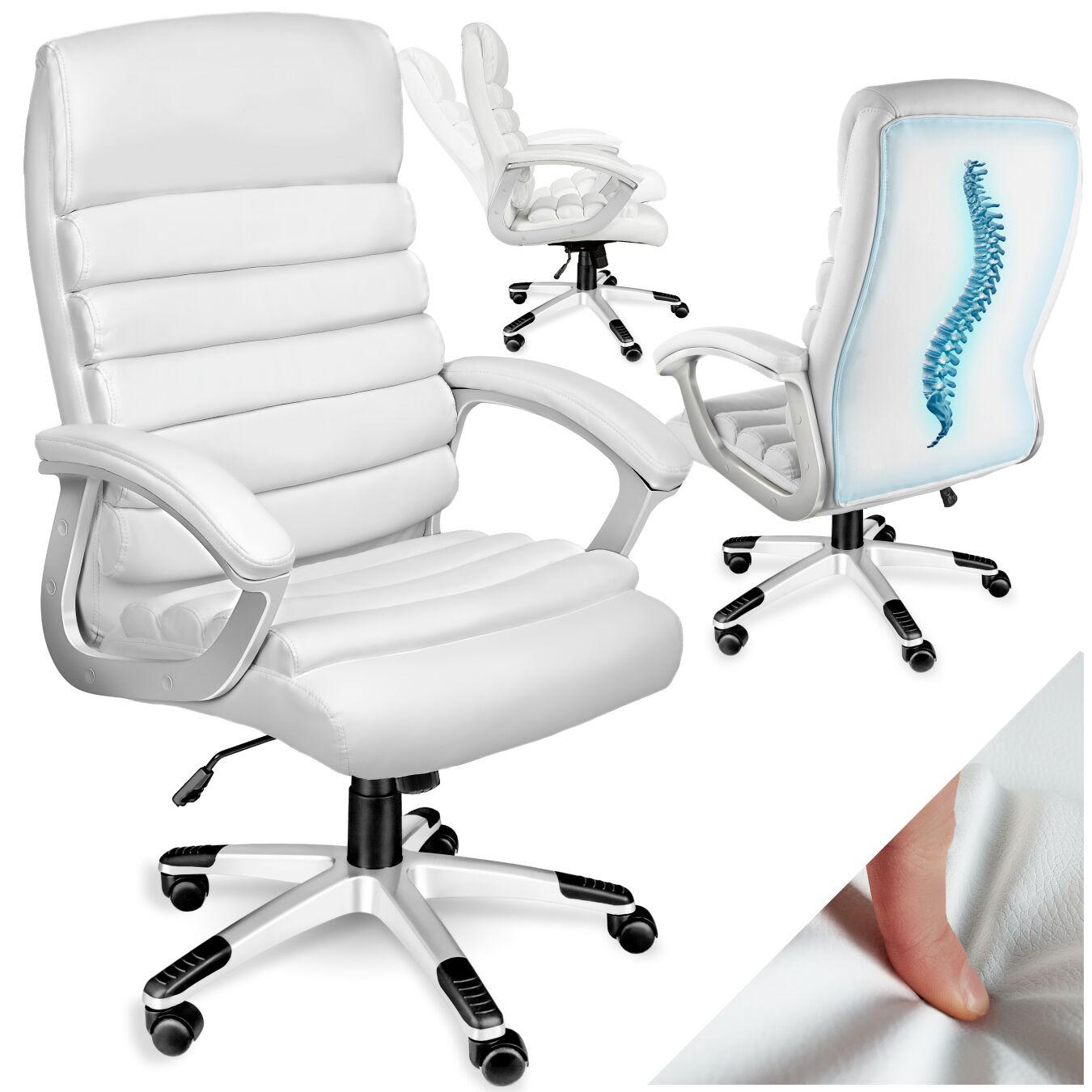 BÜROSTUHL Paul,einstellbare Wippfunktion,weiß - Weiß, Textil (66/124/60cm) - tectake