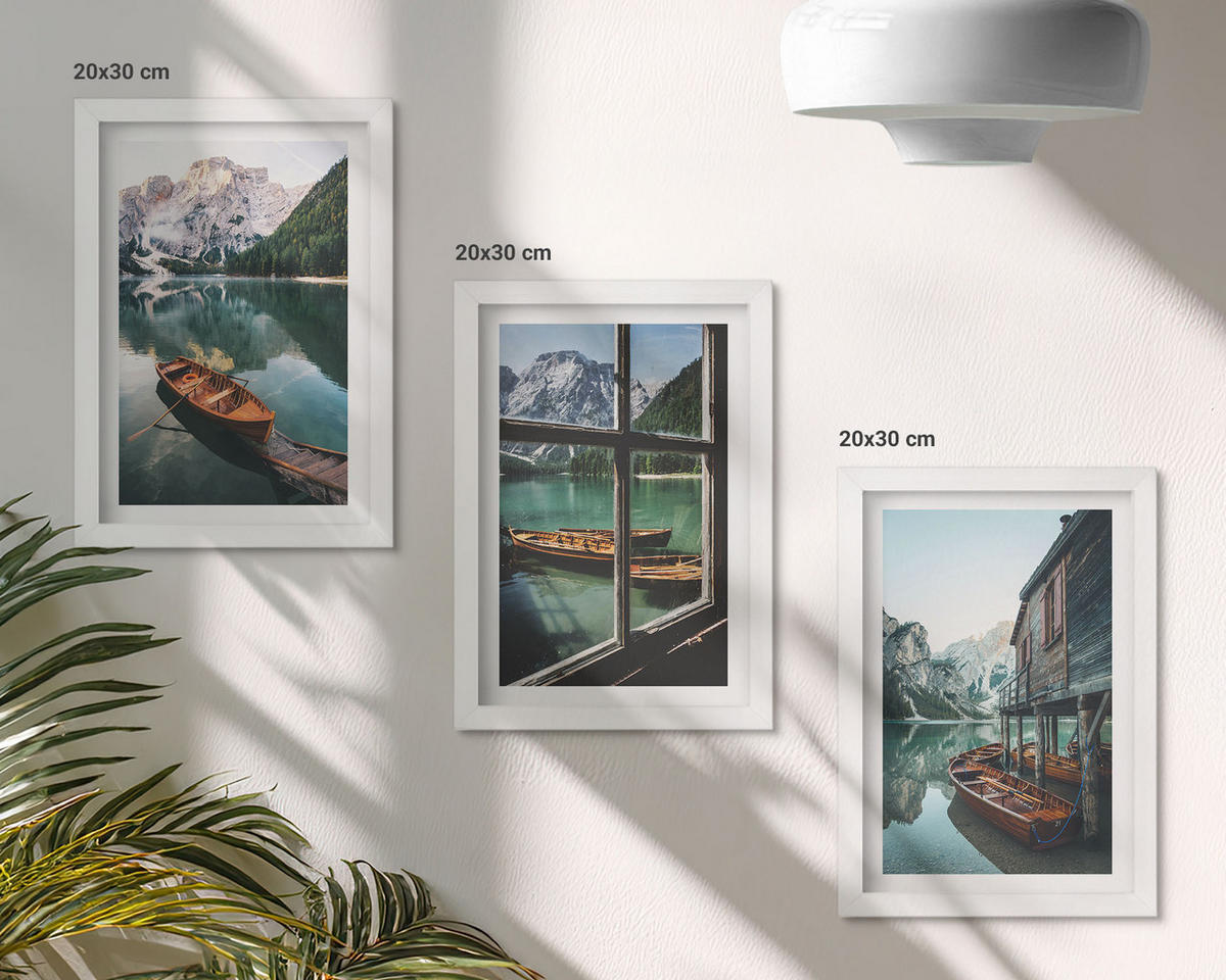 WANDBILDER 3er-Set - 20x30 cm Weißer Rahmen - Bootshaus am Bergsee - Weiß, Kunststoff (20/30cm) - ArtPrintCave