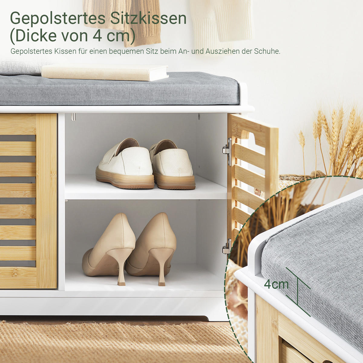 SCHUHBANK Weiß-Natur - Weiß/Naturfarben, Holzwerkstoff (71/43/35cm) - SoBuy