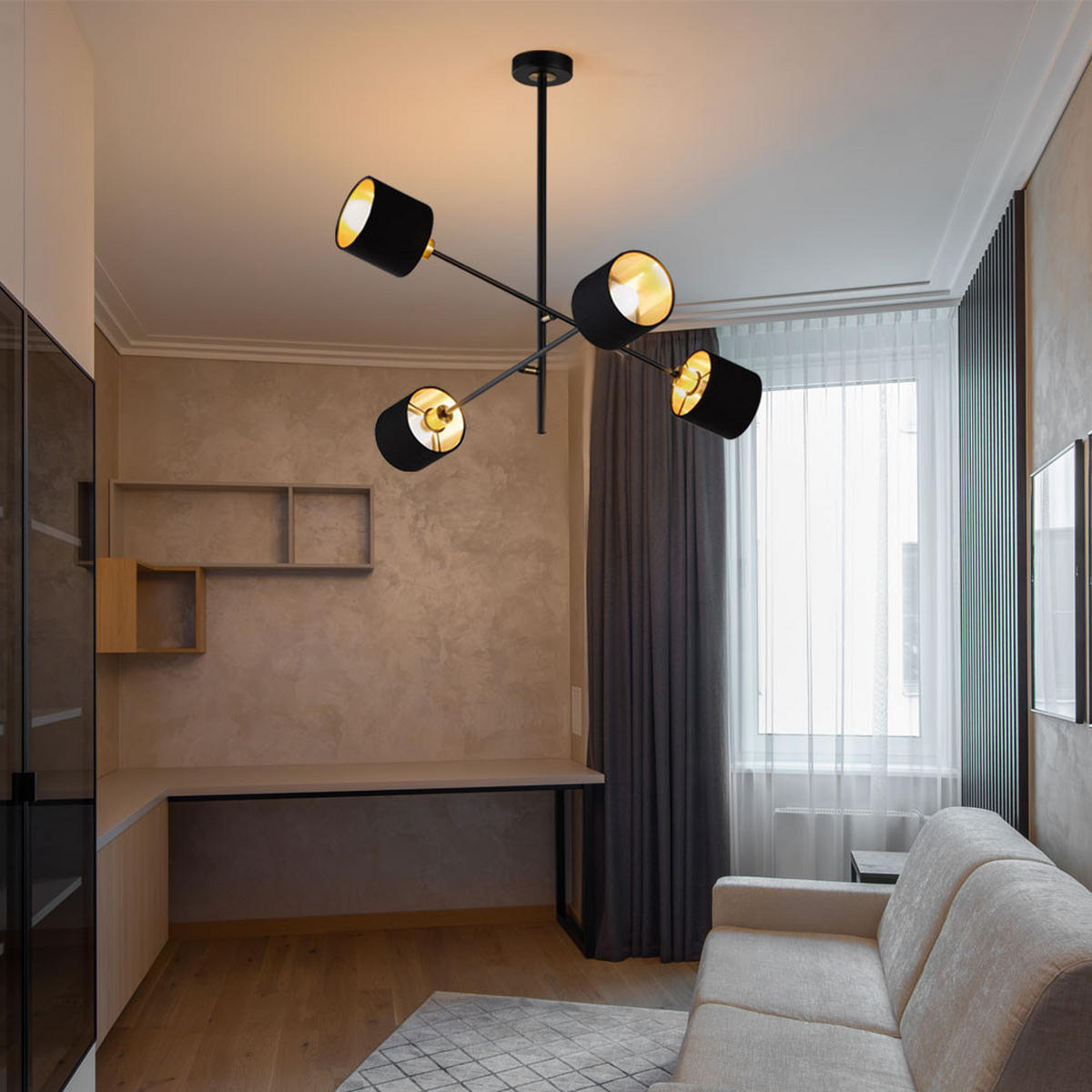 LED DECKENLEUCHTE Metall Stoff Schwarz 4 Flammig - Schwarz, Metall (77.5/77.5/81cm) - Wofi