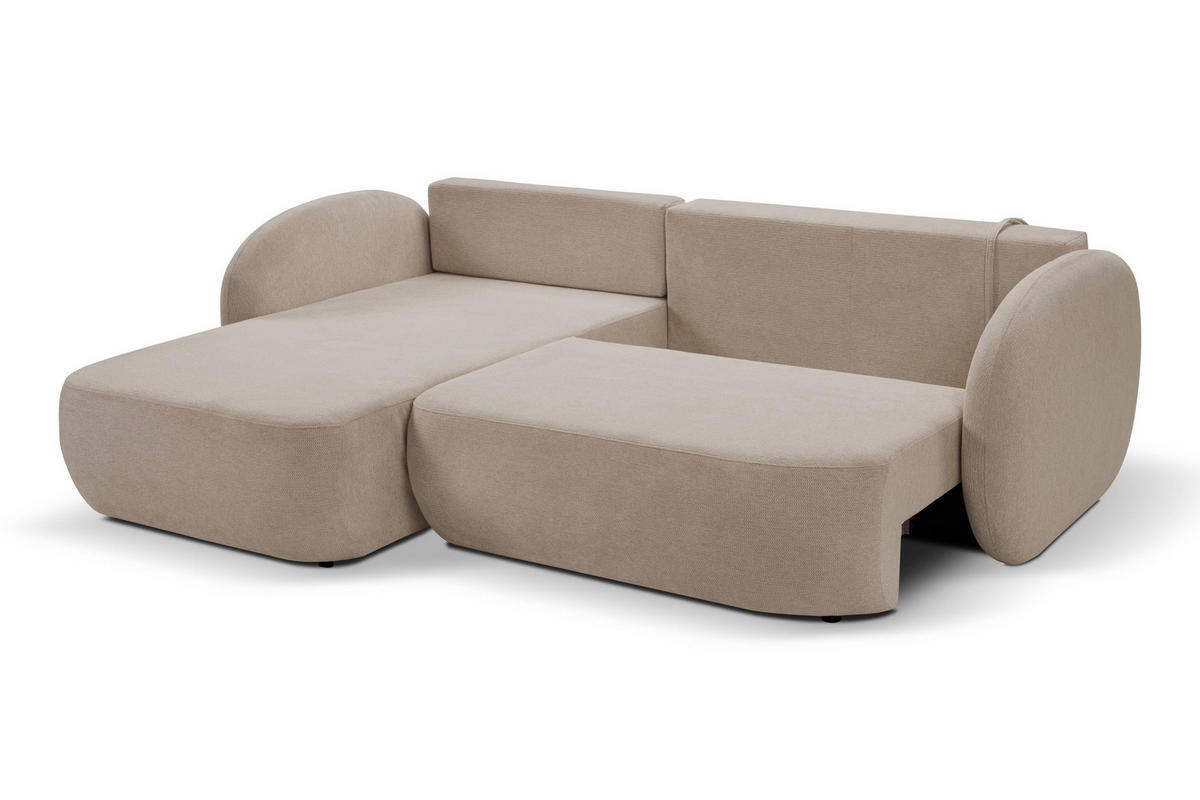 ECKSOFA AMICO L-S Beige Geflochtener Stoff mit Schlaffunktion - Beige, Holz (248/174cm) - MASSENO
