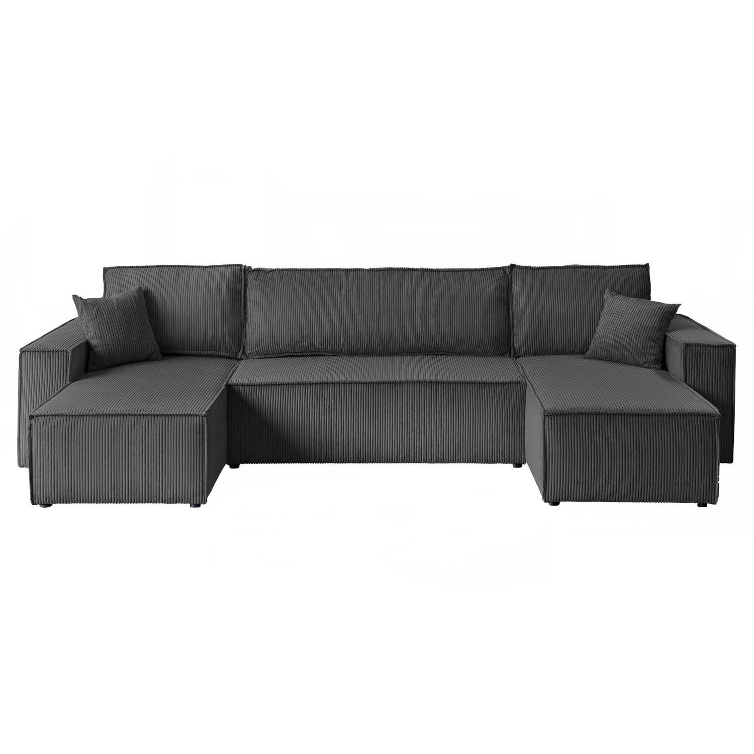 WOHNLANDSCHAFT Gepolstertes CARLO U Cord mit Schlaffunktion und Bettkasten, Poso 34 - Dunkelgrün, Textil (315/83/143cm) - Lookway