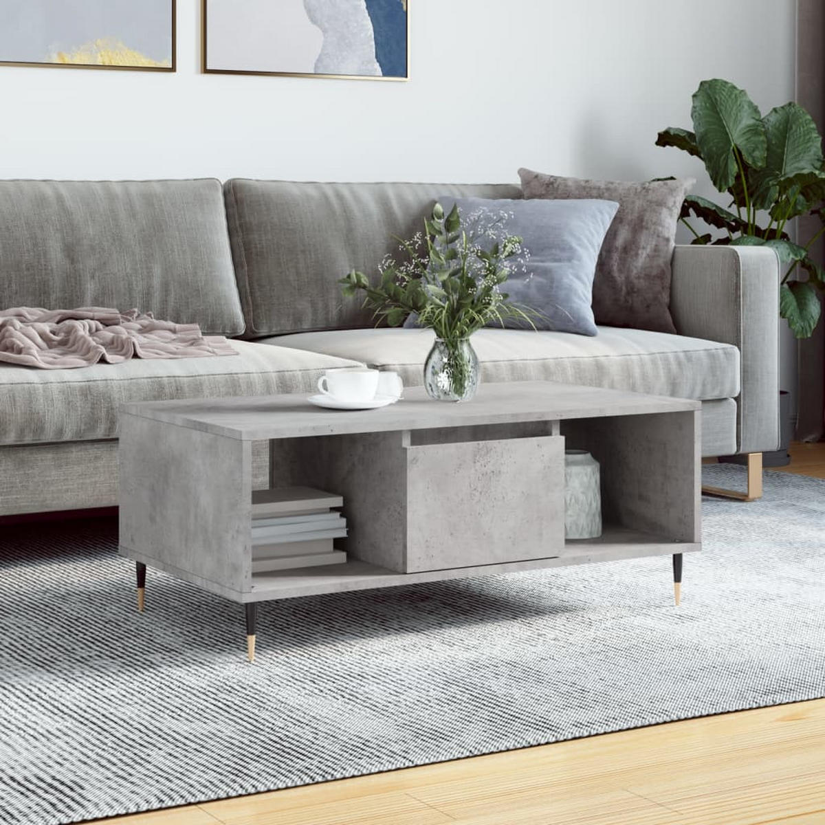 COUCHTISCH Betongrau 90x50x36,5 cm Holzwerkstoff - Grau, Holzwerkstoff (90/50/36.5cm) - furnicato