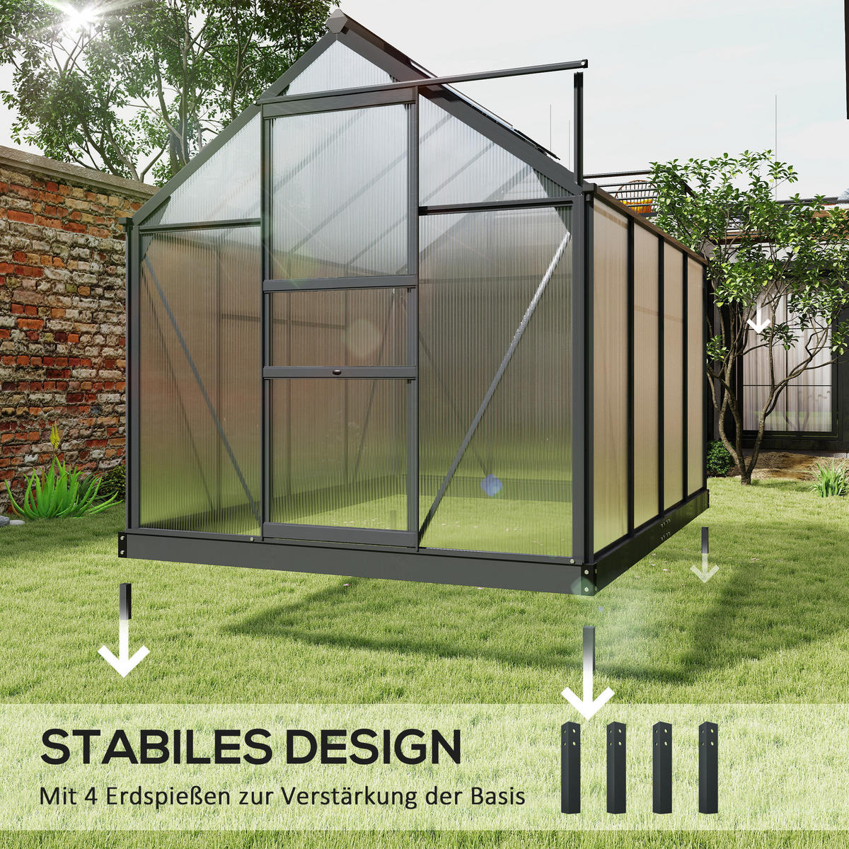 GEWÄCHSHAUS Aluminiumlegierung Polycarbonat Grau - Grau, Metall (252/201/190cm) - Outsunny