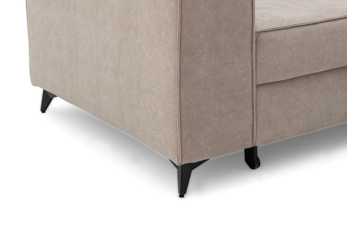 ECKSOFA PURE L Rechts mit Schlaffunktion 127x199 Velours Hellgrau - Hellgrau/Schwarz, Holz/Textil (204/281cm) - Muffo