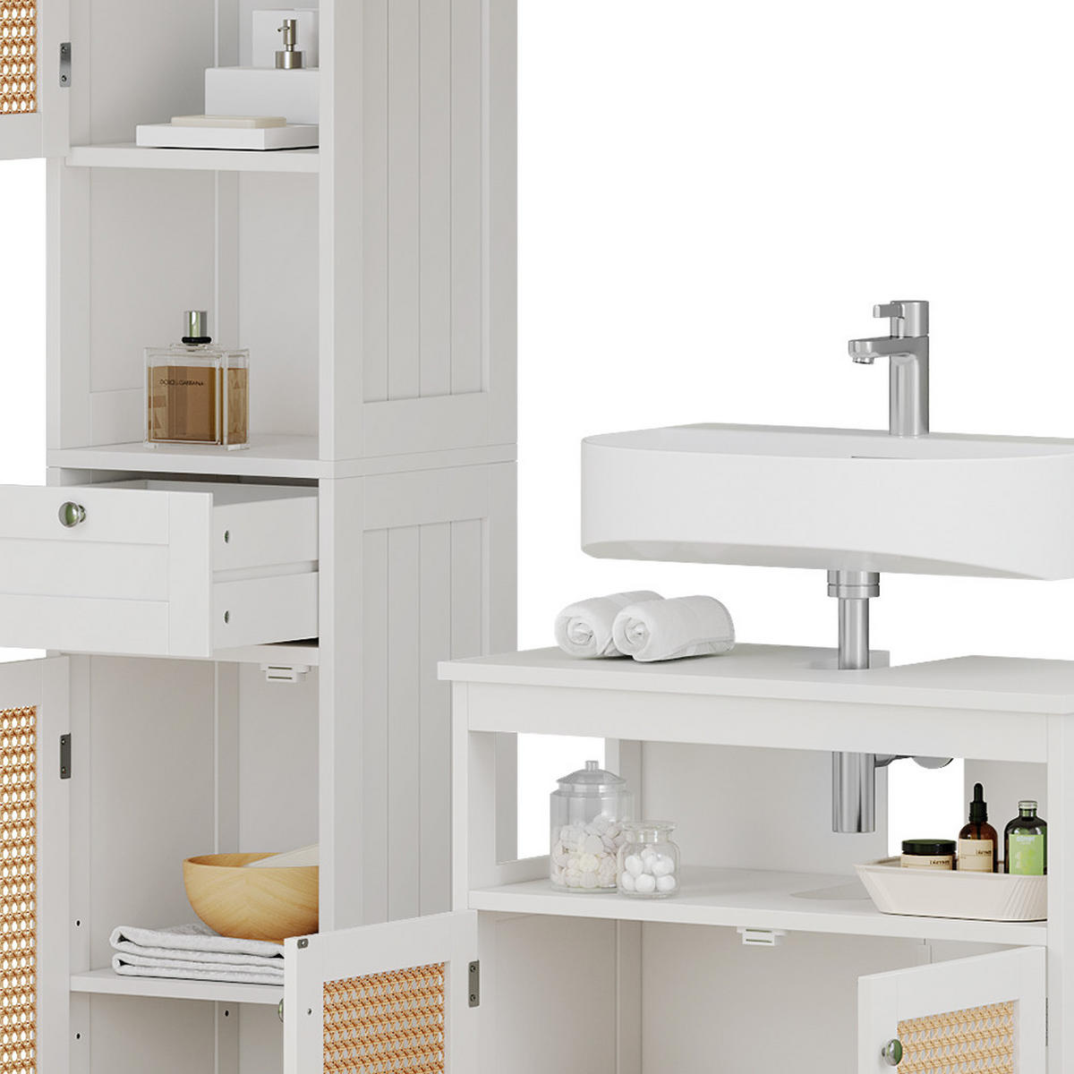BADMÖBEL-SET Rosario Weiß 3 Teile, mit Hochschrank - Weiß, Holzwerkstoff (60/60/30cm) - Vicco