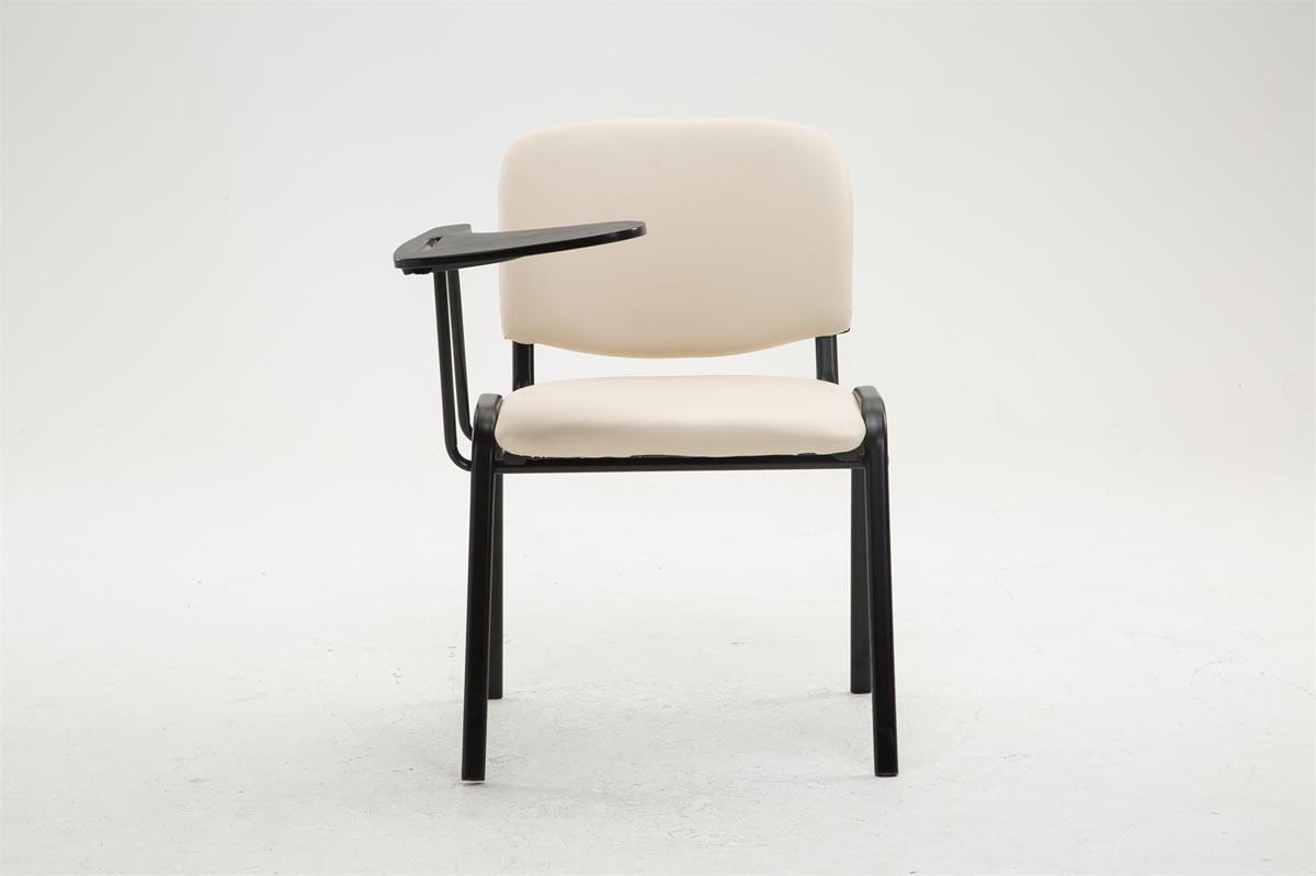 BESUCHERSTUHL Keen mit Klapptisch, Kunstleder mit Gestell Schwarz / Bezug Creme - Schwarz/Naturfarben, Textil/Metall (53/81/53cm) - TPFLiving