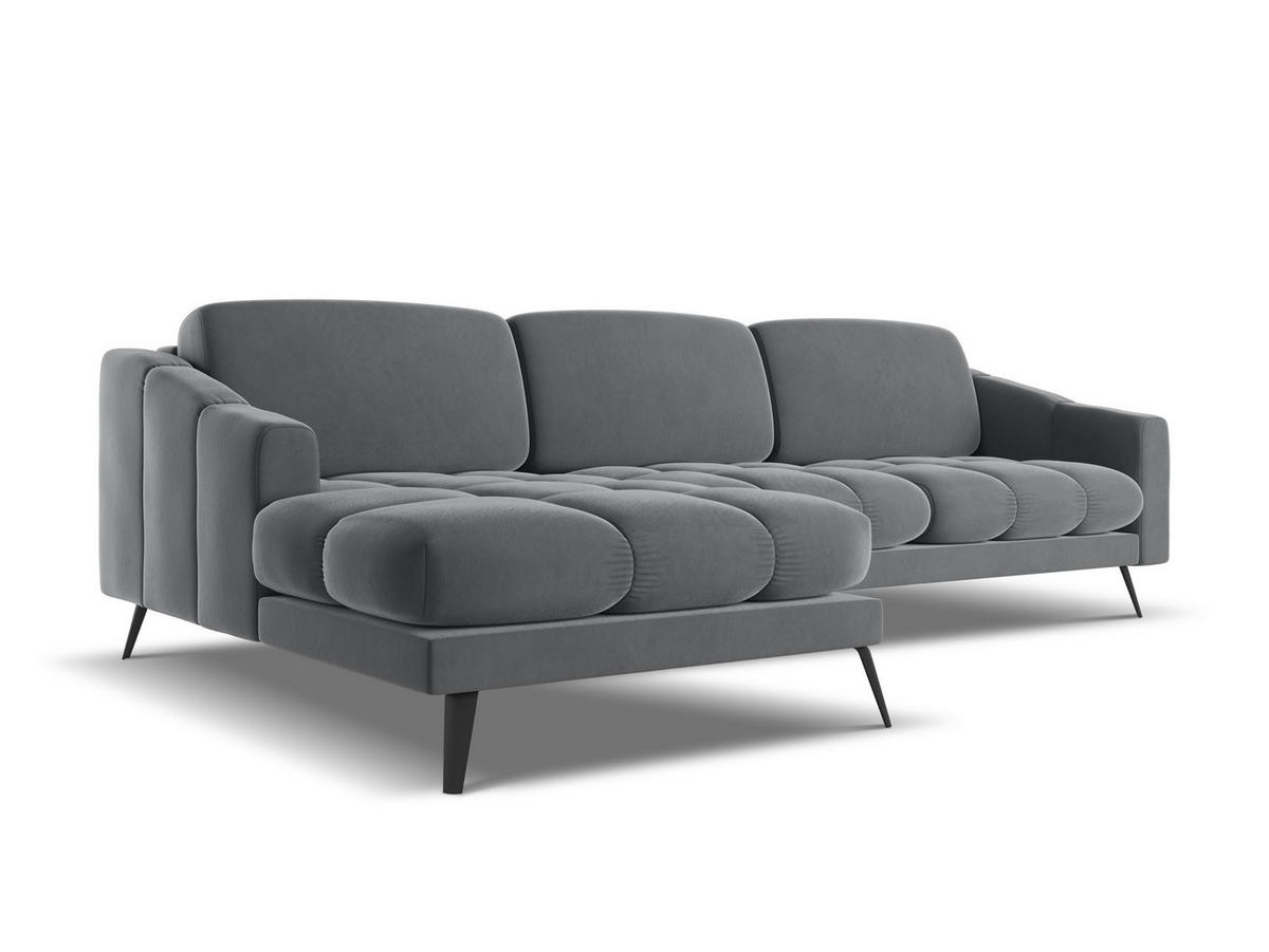 ECKSOFA Links Samt Stoff Grau - Dunkelgrau/Schwarz, Textil/Metall (160/264cm) - Makamii
